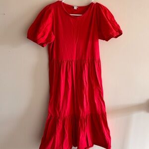 J Crew Dress Womens Red Ruffle Tiered Midi Eyelet Puff Sleeve